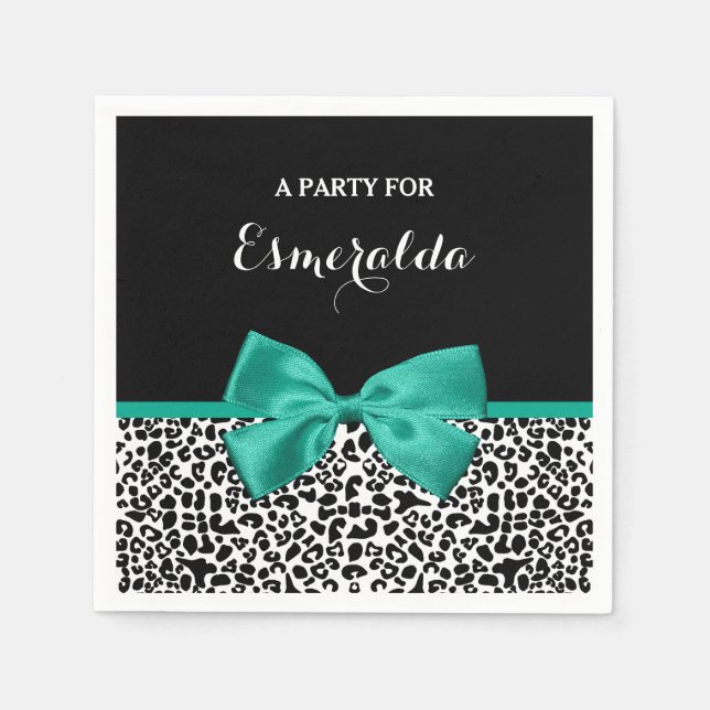 Leopard Print Emerald Green Ribbon Bow Chic Name Serviette (Vorderseite)