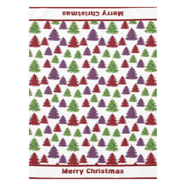 Leopard Print farbenfrohe Bäume Frohe Weihnachten Tischdecke (Vorderseite)