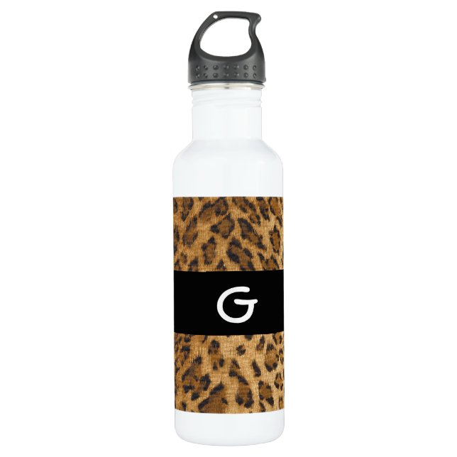 Leopard Print G Monogramm-Initialen Trinkflasche (Vorderseite)
