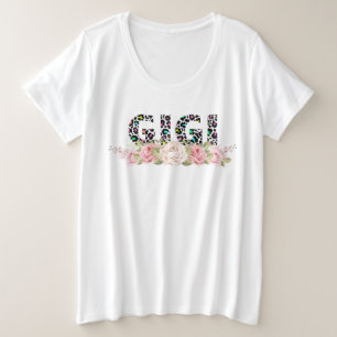 Leopard Print Gigi Floral Design Große Größe T-Shirt
