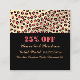 Leopard Print Glitzer Black QR Code Discount Card Quadratische Visitenkarte