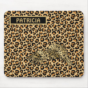Leopard Print Gold Brown Funky Fun Name Mousepad