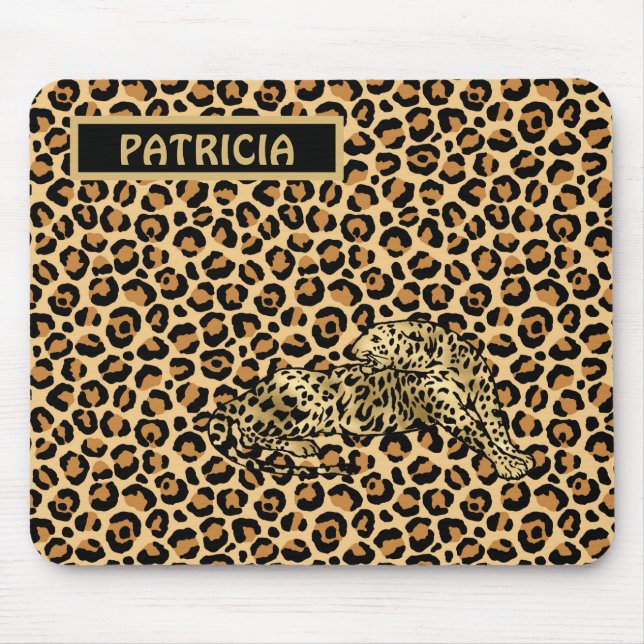 Leopard Print Gold Brown Funky Fun Name Mousepad (Vorne)