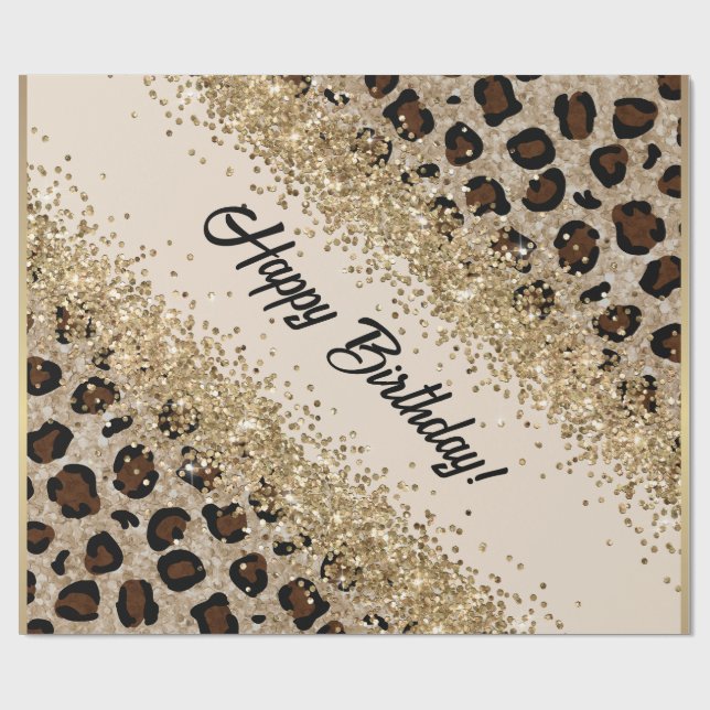 Leopard Print Gold Glitter Geschenkpapier (Flach)