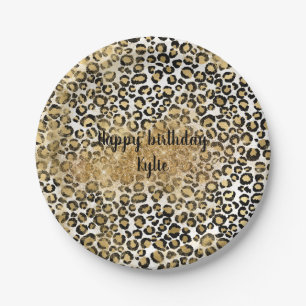 Leopard Print Gold Glitzer Sparkasse Pappteller