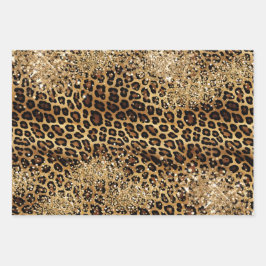 Leopard Print Gold Glitzy Sparkle Glitzer Geschenkpapier Set