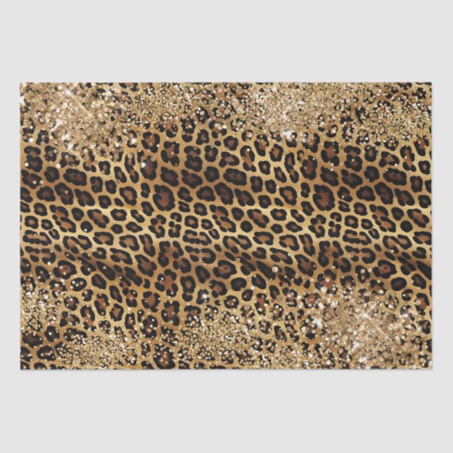 Leopard Print Gold Glitzy Sparkle Glitzer Seidenpapier (Vorderseite)