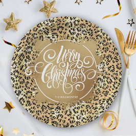 Leopard Print Gold Imitate Foil Frohe Weihnachten Pappteller