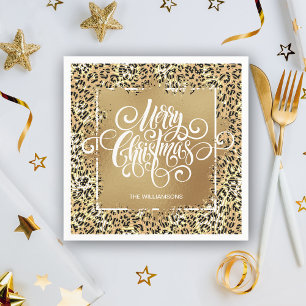 Leopard Print Gold Imitate Foil Frohe Weihnachten Serviette