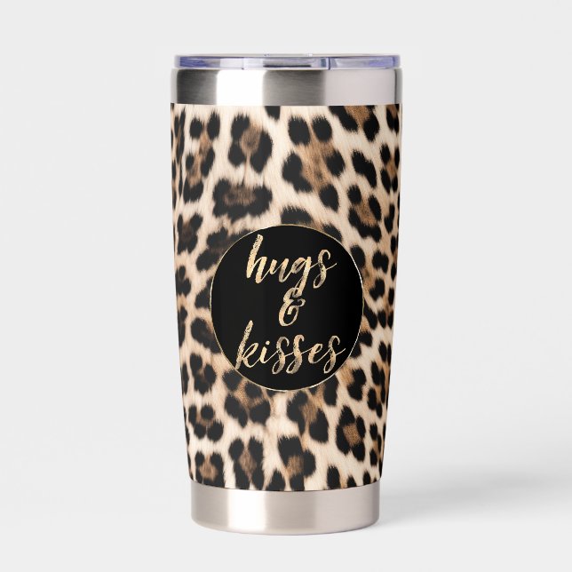 Leopard Print Gold Kisses Thermobecher (Vorderseite)
