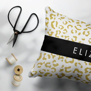 Leopard Print, Gold Leopard, Glitzer, Ihr Name Dekokissen