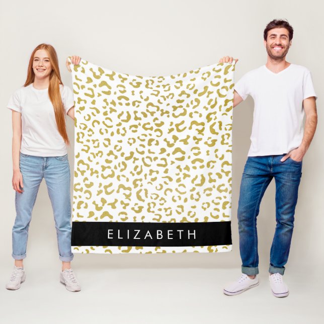 Leopard Print, Gold Leopard, Glitzer, Ihr Name Fleecedecke (Beispiel)