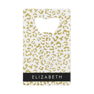 Leopard Print, Gold Leopard, Glitzer, Ihr Name Geldbeutel Flaschenöffner