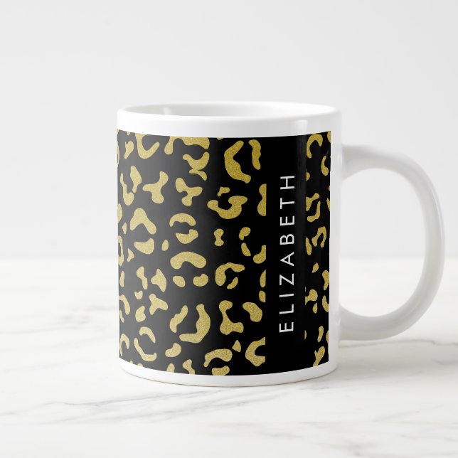 Leopard Print, Gold Leopard, Glitzer, Ihr Name Jumbo-Tasse (Rechts)