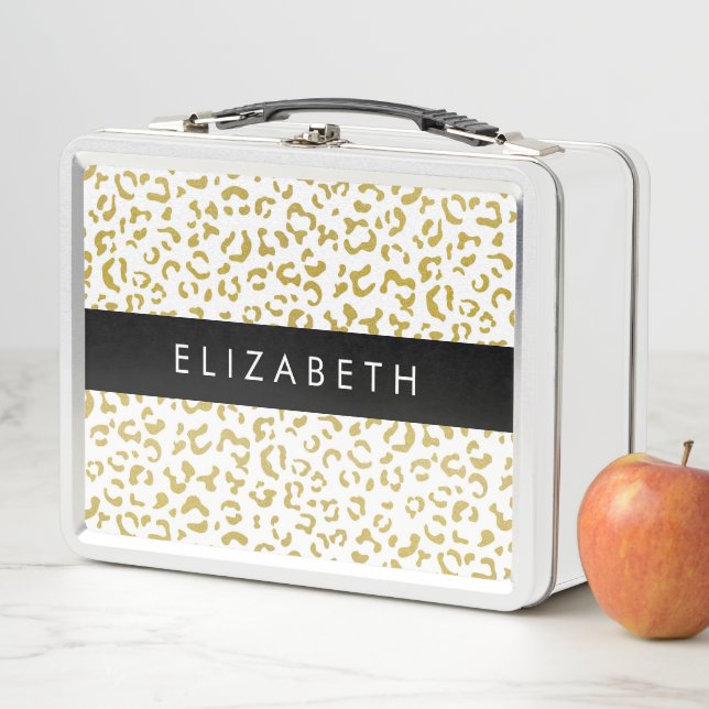 Leopard Print, Gold Leopard, Glitzer, Ihr Name Metall Brotdose (Beispiel)