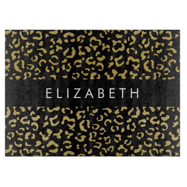 Leopard Print, Gold Leopard, Glitzer, Ihr Name Schneidebrett (Vorderseite)