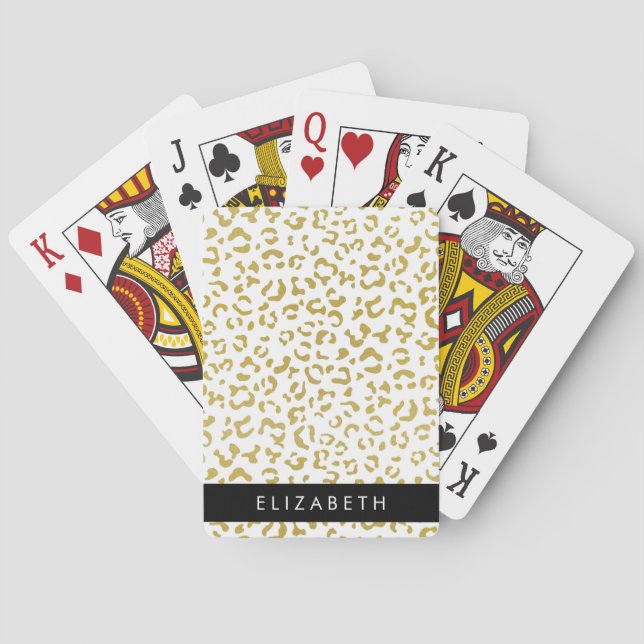 Leopard Print, Gold Leopard, Glitzer, Ihr Name Spielkarten (Rückseite)