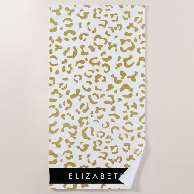 Leopard Print, Gold Leopard, Glitzer, Ihr Name Strandtuch (Vorderseite)