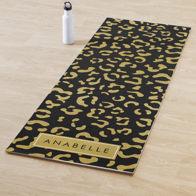 Leopard Print, Gold Leopard, Glitzer, Ihr Name Yogamatte (Beispiel)