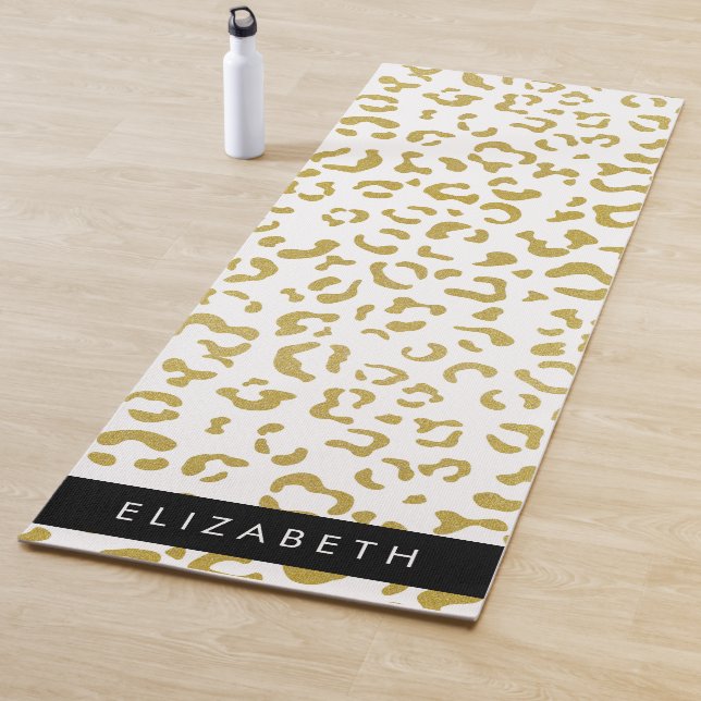 Leopard Print, Gold Leopard, Glitzer, Ihr Name Yogamatte (Beispiel)