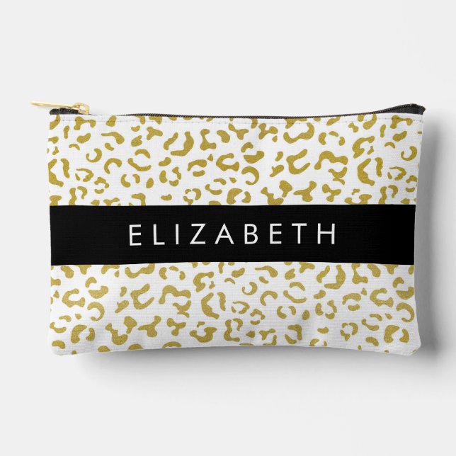 Leopard Print, Gold Leopard, Glitzer, Ihr Name Zubehörtasche (Vorderseite)
