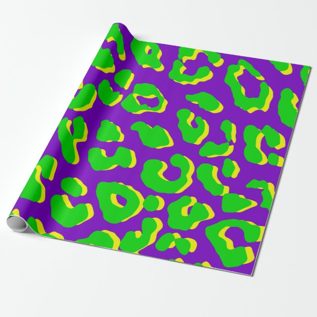 Leopard Print Green Lila Gelb Geschenkpapier (Ungerollt)