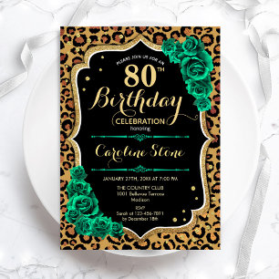 Leopard Print Green Rose 80. Geburtstag Einladung