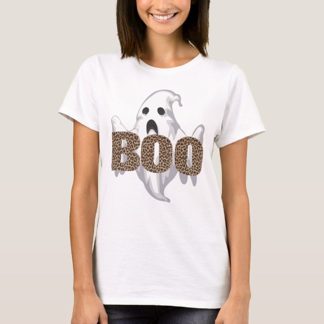 Leopard Print Halloween Ghost Boo Kostüm Kinder Ma T-Shirt (Vorderseite)