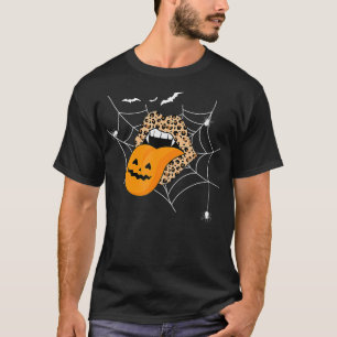 Leopard Print Halloween Lips Zunge mit Spinnen T-Shirt
