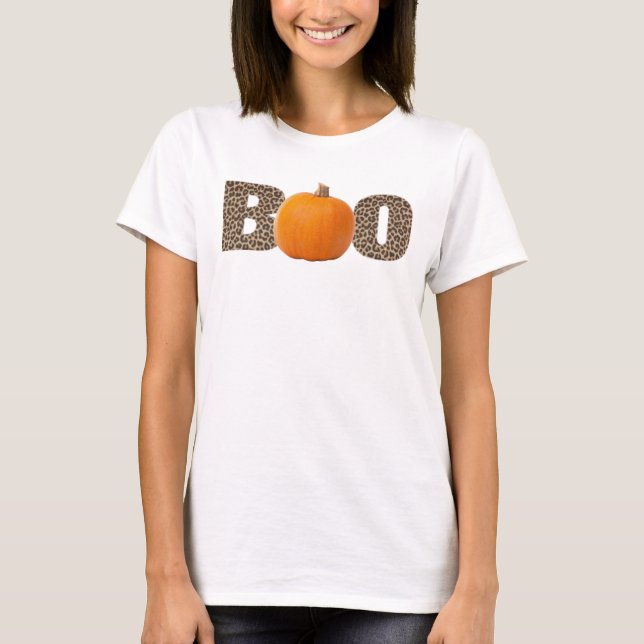 Leopard Print Halloween Pumpkin Boo Kostüm Kinder T-Shirt (Vorderseite)