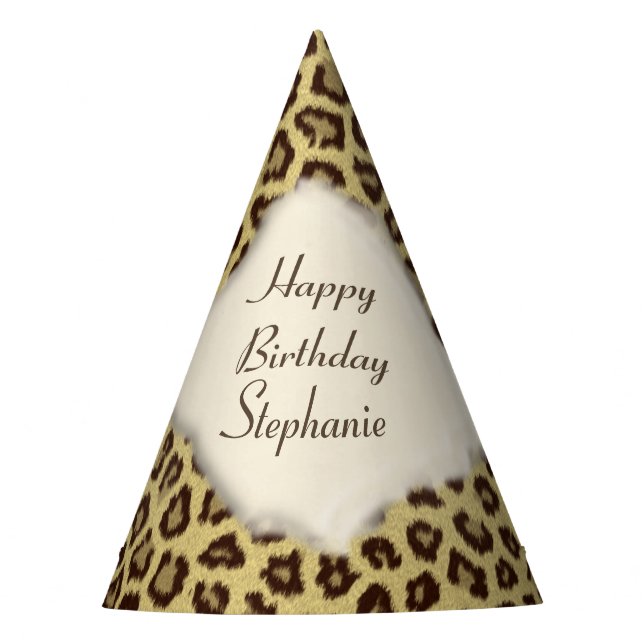 Leopard Print Happy Birthday Party Hat Partyhütchen (Vorderseite)