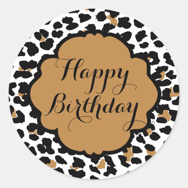 Leopard Print Happy Birthday Stickers (Vorderseite)