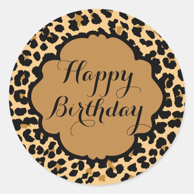 Leopard Print Happy Birthday Stickers (Vorderseite)