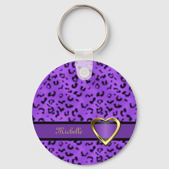 Leopard Print Heart Keychain Schlüsselanhänger (Vorderseite)