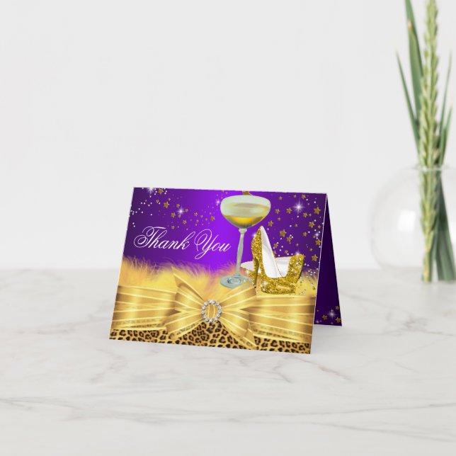 Leopard Print & Heelses Lila Dankeschön Karte (Vorderseite)