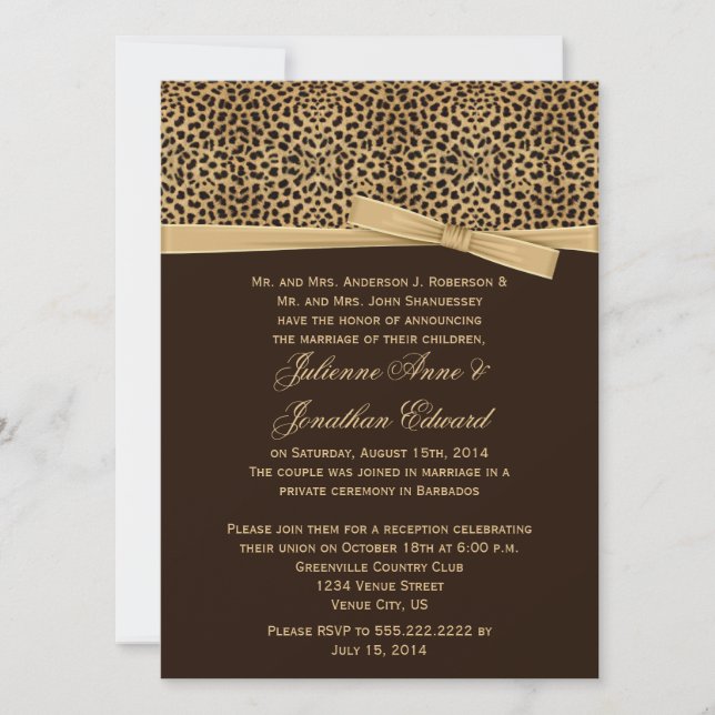 Leopard Print IMITATE Ribbon Post Hochzeit Empfang Einladung (Vorderseite)