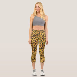 Leopard Print Imitats Fur Wild Style Safari Patter Capri Leggings