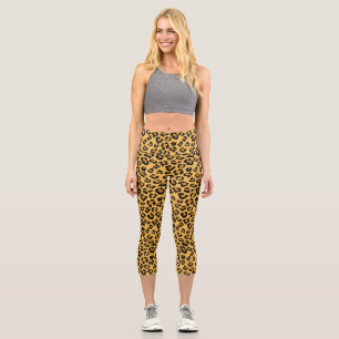 Leopard Print Imitats Fur Wild Style Safari Patter Capri Leggings