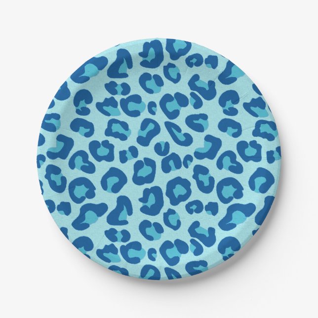 Leopard Print in Light Blue to Dark Denim Blue Pappteller (Vorderseite)
