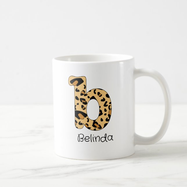 Leopard Print Initial Lowercase b und Name Kaffeetasse (Rechts)
