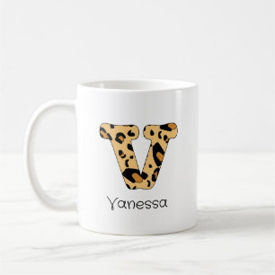 Leopard Print Initial / Lowercase und Name Kaffeetasse