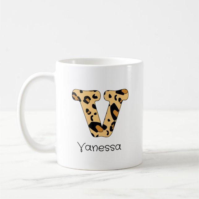 Leopard Print Initial / Lowercase und Name Kaffeetasse (Links)
