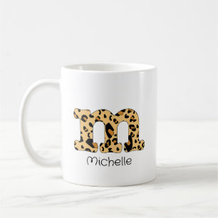 Leopard Print Initial m Lowercase und Name Kaffeetasse