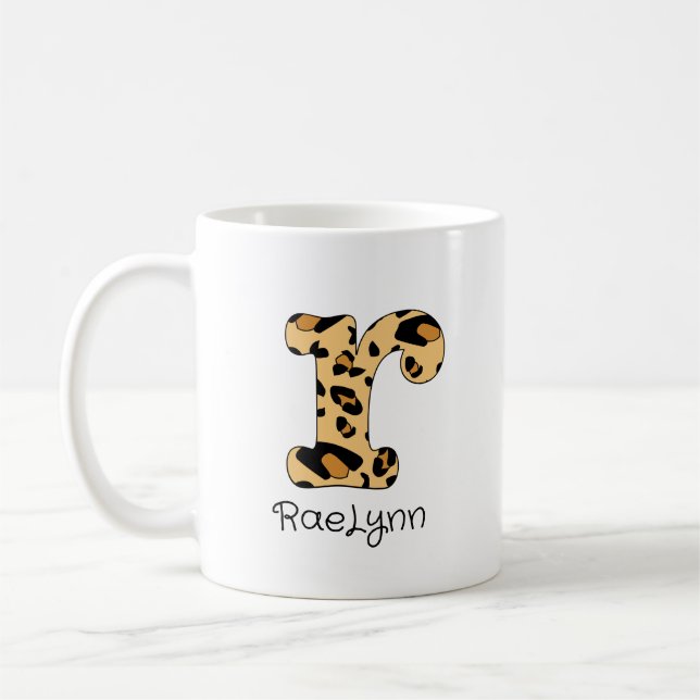 Leopard Print Initial oder Lowercase und Name Kaffeetasse (Links)