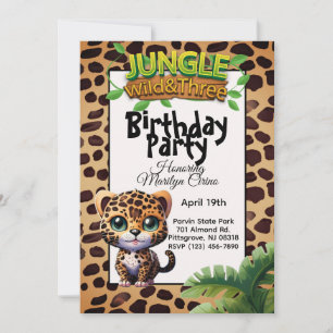 Leopard Print Kitty Cat Wild & Three Birthday 🐆 Einladung