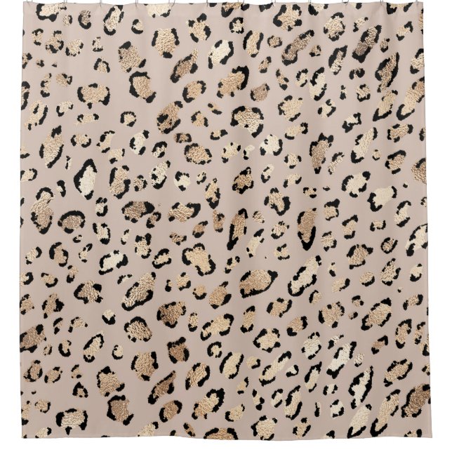 Leopard Print, leuchtende Goldstriche. Duschvorhang (Vorderseite)
