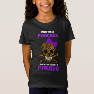 Leopard Print Lila Bow Pirate Princess Skull T-Shirt