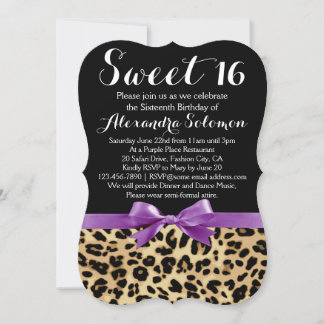 Leopard Print Lila Bow Sweet 16. Geburtstag Einladung