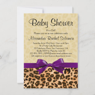 Leopard Print Lila Girl Baby Shower Einladung
