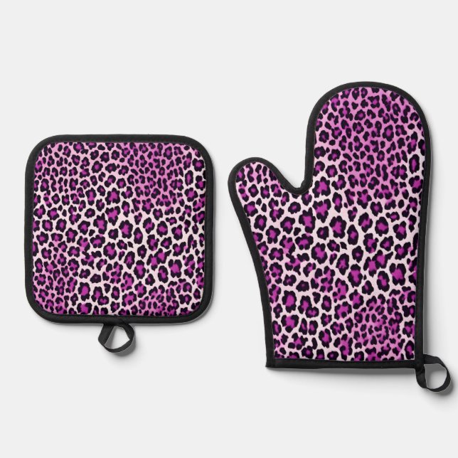 Leopard Print Lila Ofenhandschuh & Topflappen-Set (Vorderseite)